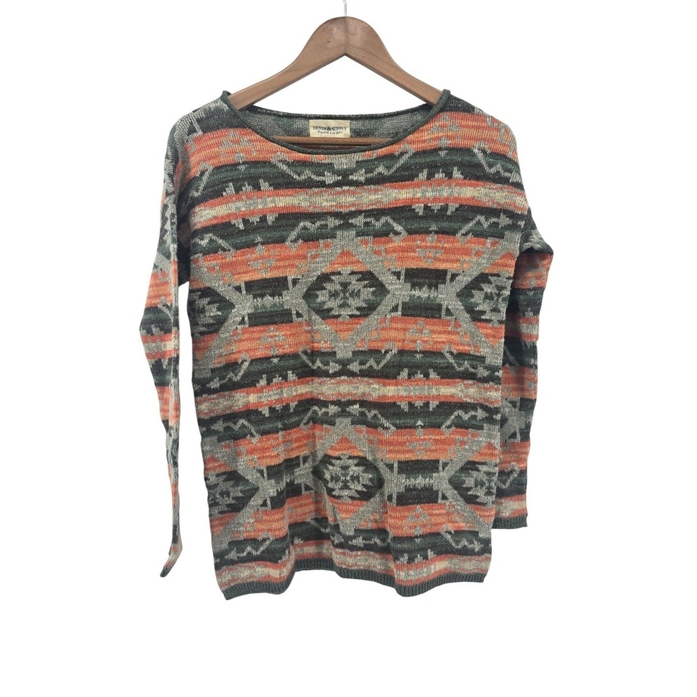 Denim & Supply Ralph Lauren Sweater Women S Green Orange Southwestern Aztec Knit